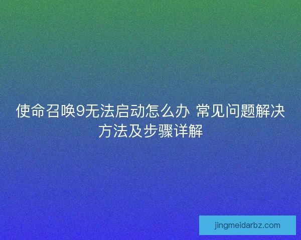 使命召唤9无法启动怎么办 常见问题解决方法及步骤详解